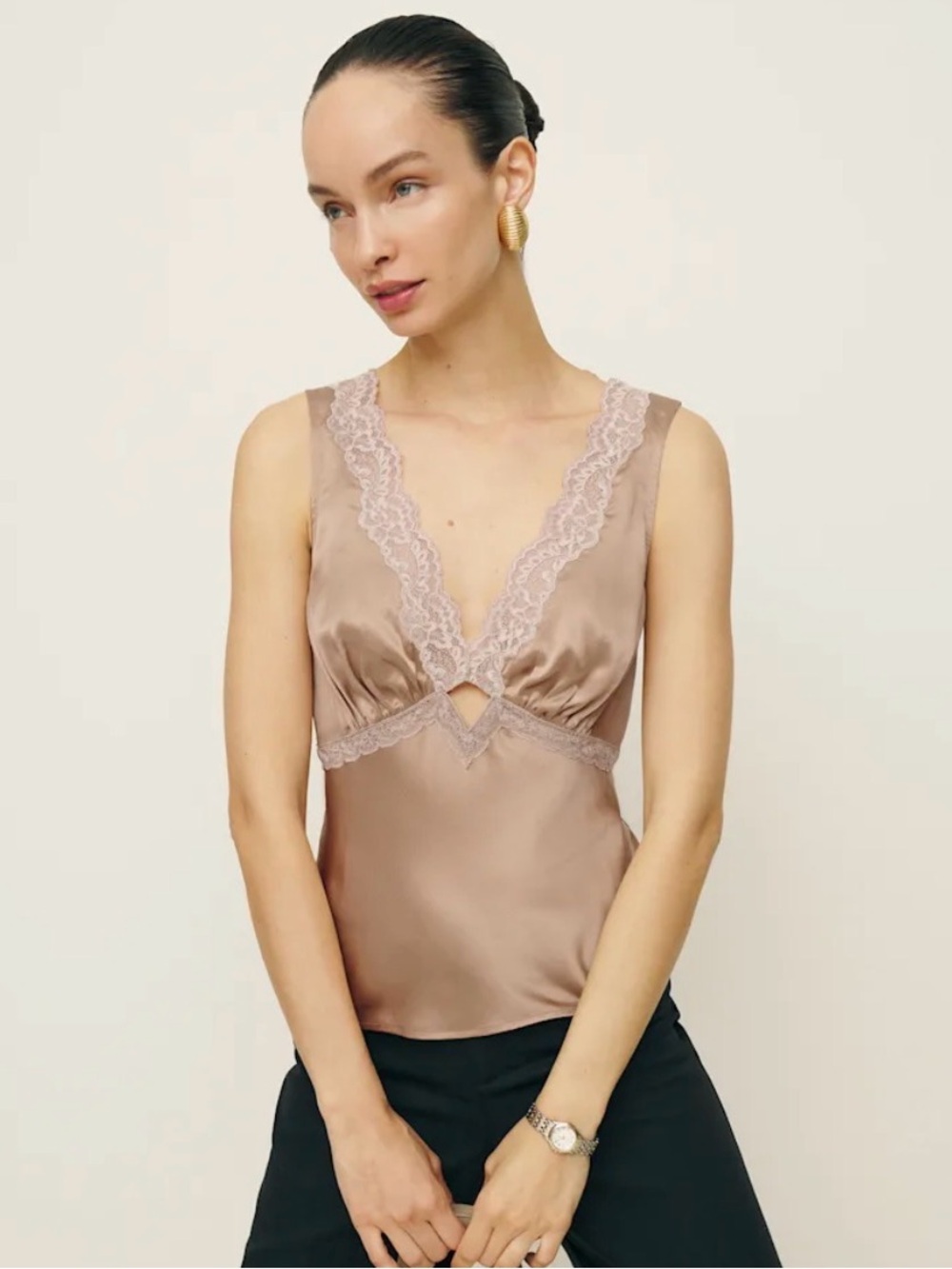 Reformation Aliceyn Silk Top in Macadamia - Size 10